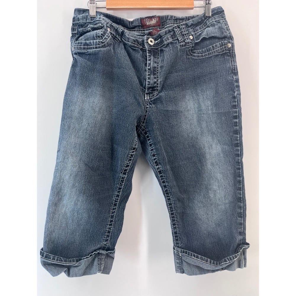 Angels Womens M-Wash Embroidered Pocket Cuffed Denim Capri Jeans Size 12 Y2K